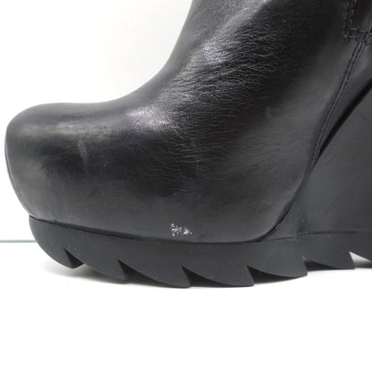 Camilla Skovgaard Saw-Sole Wedge Booties Black Leather Size 36 Ankle Boots
