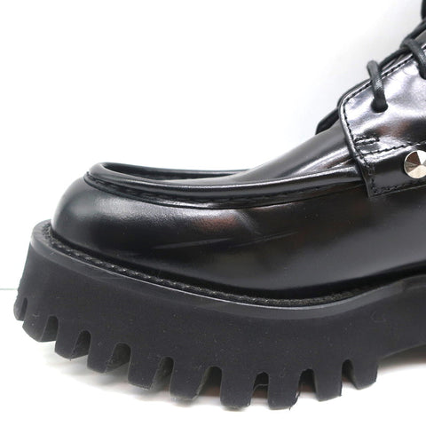 Casadei Chain Link Combat Boots Black Studded Leather Size 36.5