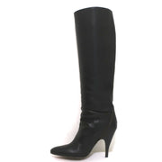 Hermes Knee High Boots Brown-Trimmed Black Leather Size 36 High Heel