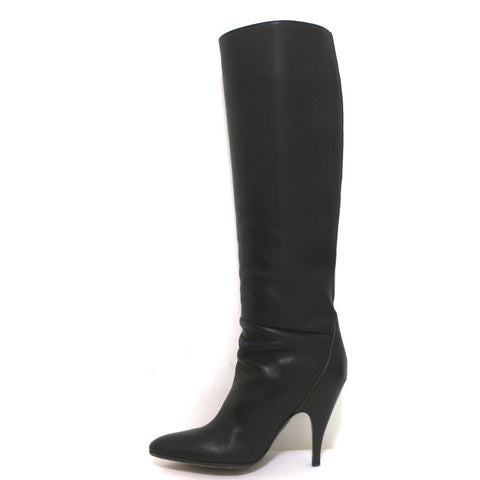 Hermes Knee High Boots Brown-Trimmed Black Leather Size 36 High Heel