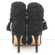 Manolo Blahnik Tassel Ankle Boots Black Suede Size 37 High Heel Booties