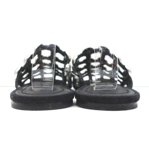 Alexander Wang Amelia Mules Black Studded Suede Size 37 Caged Sandals