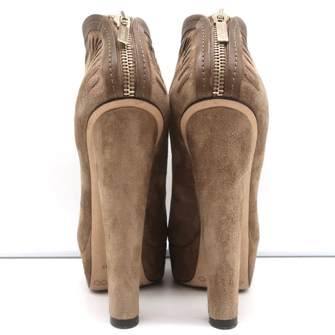 Jimmy Choo Ankle Boots Evans Brown Whipstitch Suede Size 35.5 Platform Booties