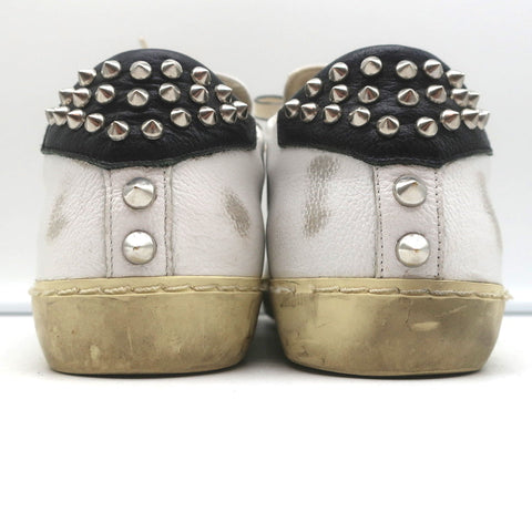Leather Crown Iconic Stud Low Top Sneakers White & Black Leather Size 38