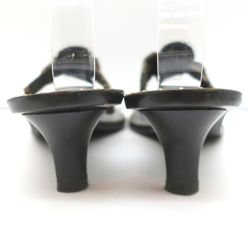 Fendi Zucca Thong Sandals Brown with Black Leather Size 36.5 Kitten Heel Slides