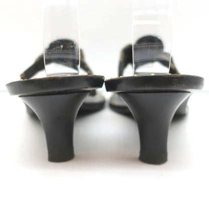 Fendi Zucca Thong Sandals Brown with Black Leather Size 36.5 Kitten Heel Slides