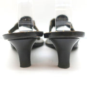 Fendi Zucca Thong Sandals Brown with Black Leather Size 36.5 Kitten Heel Slides
