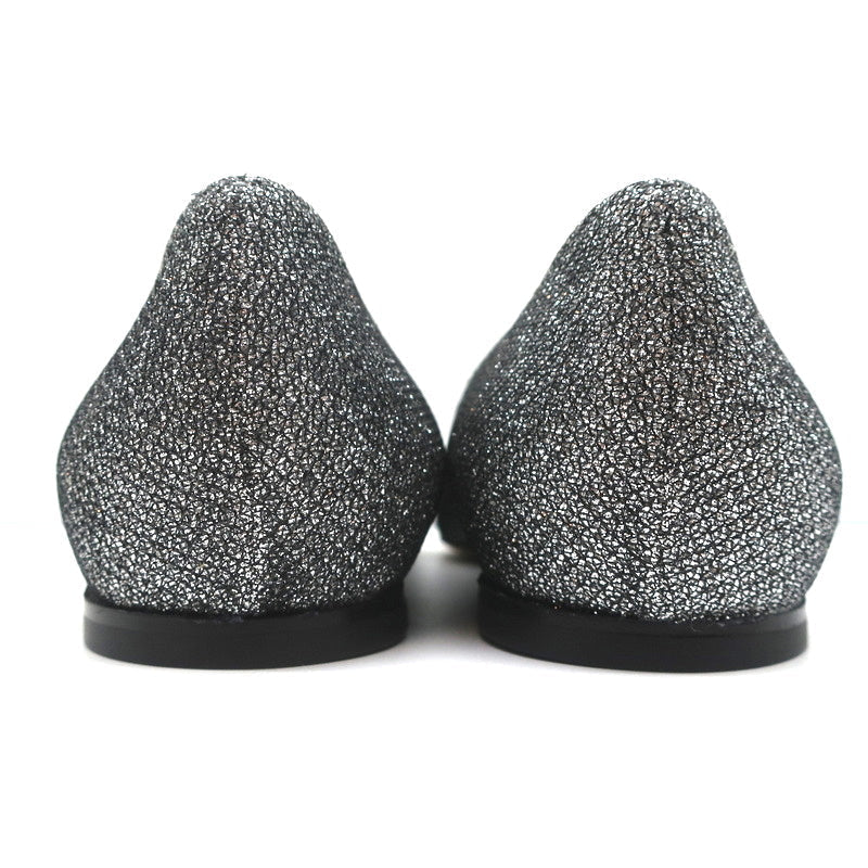 Jimmy Choo Alina Pointed Toe Flats Anthracite Glitter Lame Size 37 NEW