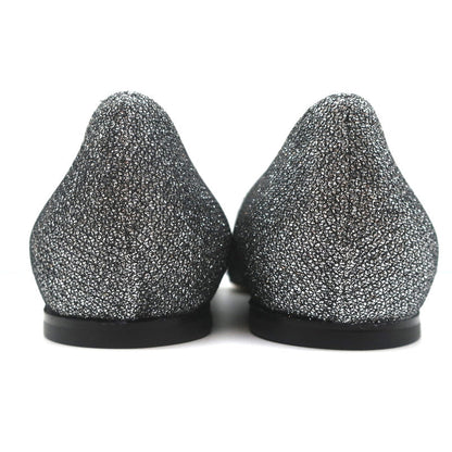 Jimmy Choo Alina Pointed Toe Flats Anthracite Glitter Lame Size 37 NEW