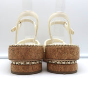 Cork Platform Sandals Cream Chain-Trim Leather Size 37.5 CC Ankle Strap