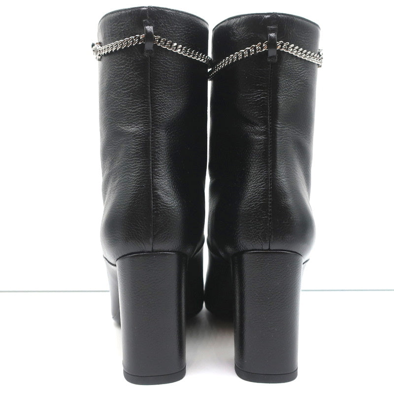 Christian Dior CD Chain Embellished Ankle Boots Black Leather Size 36 High Heel