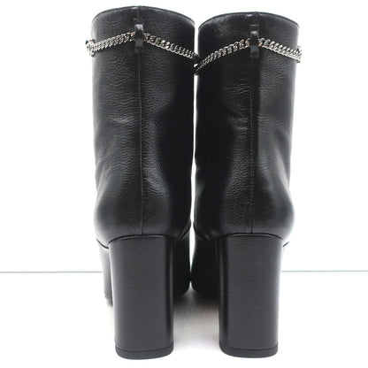 Christian Dior CD Chain Embellished Ankle Boots Black Leather Size 36 High Heel