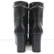 Christian Dior CD Chain Embellished Ankle Boots Black Leather Size 36 High Heel