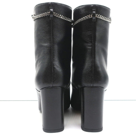 Christian Dior CD Chain Embellished Ankle Boots Black Leather Size 36 High Heel