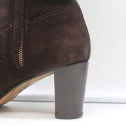 Loro Piana Mid-Heel Ankle Boots Dark Brown Leather-Trim Suede Size 37.5