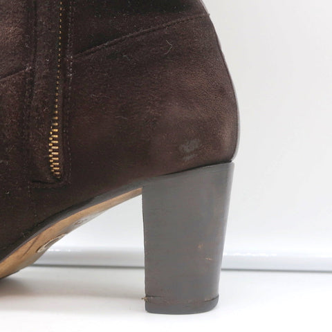 Loro Piana Mid-Heel Ankle Boots Dark Brown Leather-Trim Suede Size 37.5
