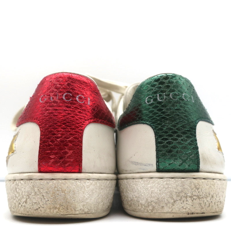 Gucci Ace Stars Low Top Sneakers White & Metallic Leather Size 36