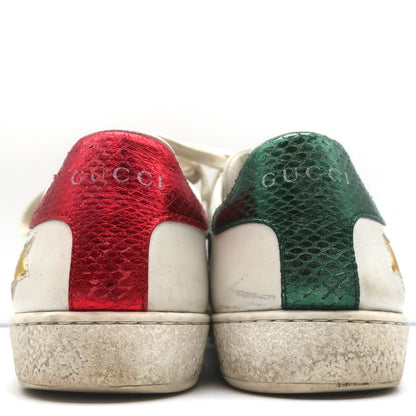 Gucci Ace Stars Low Top Sneakers White & Metallic Leather Size 36