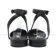 Manolo Blahnik Ankle Strap Flats Belfaba Black Cutout Leather Size 36.5