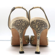 Manolo Blahnik Carolyne Slingback Pumps Ivory Lizard Size 38.5 Pointed Toe Heels