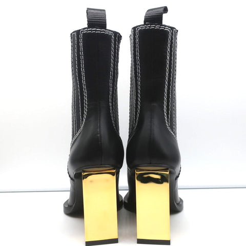 Proenza Schouler Gold Heel Chelsea Boots Black Leather Size 36.5 NEW