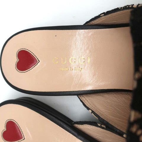 Gucci Princetown Horsebit Loafer Mules Black Lace Size 39