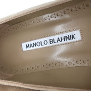 Manolo Blahnik Bipunta Cap Toe Flats Taupe Suede & Patent Leather Size 36 NEW