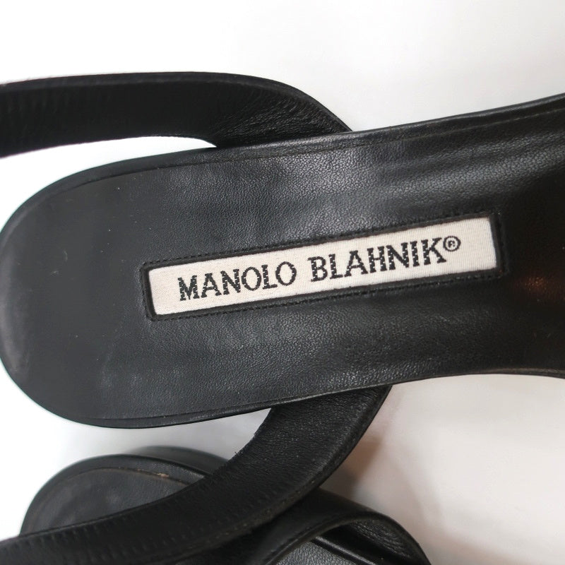 Manolo Blahnik Ankle Strap Flats Belfaba Black Cutout Leather Size 36.5