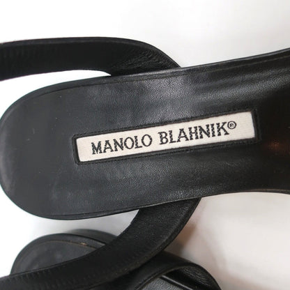 Manolo Blahnik Ankle Strap Flats Belfaba Black Cutout Leather Size 36.5