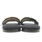 Anna Baiguera Crystal Fringe Slide Sandals Black Satin Size 38 Flat Mules