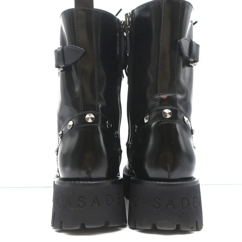 Casadei Chain Link Combat Boots Black Studded Leather Size 36.5