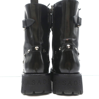 Casadei Chain Link Combat Boots Black Studded Leather Size 36.5