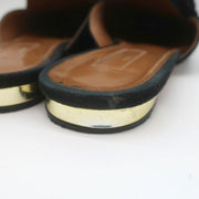 Aquazzura Powder Puff Pom Pom Mules Black Suede Size 38.5 Pointed Toe Flats