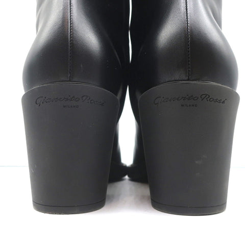 Gianvito Rossi Dylan Ankle Boots Black Leather Size 41.5 Pointed Toe High Heel