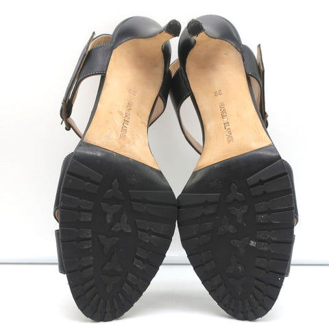 Manolo Blahnik Crisscross Sandals Black Leather Size 39 Ankle Strap Heels