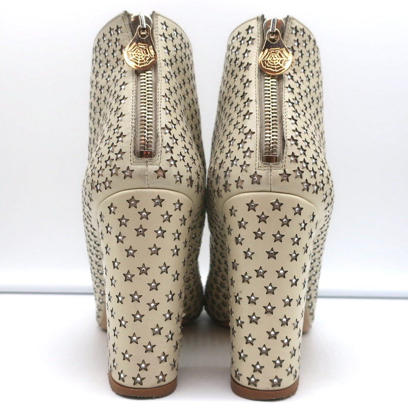 Charlotte Olympia Alba Star Ankle Boot Cream Crystal-Embellished Leather Size 38