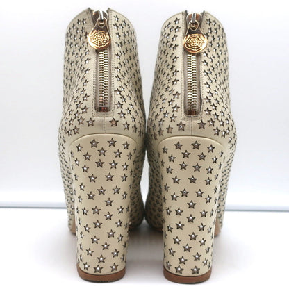 Charlotte Olympia Alba Star Ankle Boot Cream Crystal-Embellished Leather Size 38