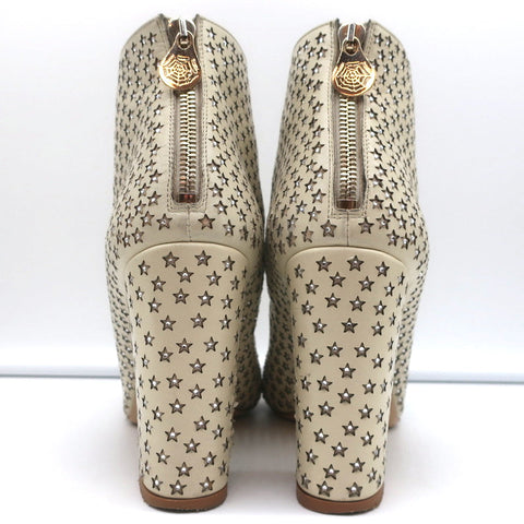 Charlotte Olympia Alba Star Ankle Boot Cream Crystal-Embellished Leather Size 38
