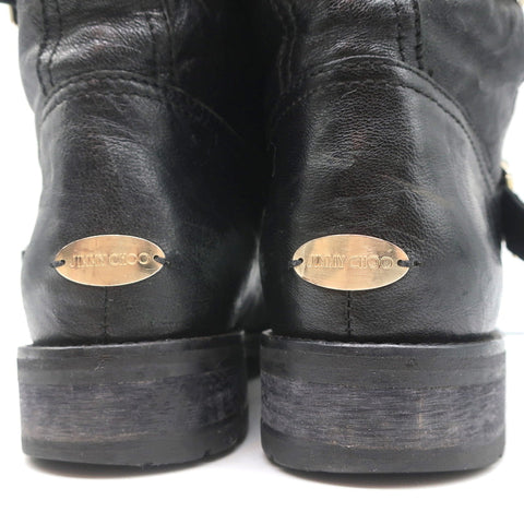 Jimmy Choo Youth Biker Boots Black Leather Size 38 Buckled Ankle Boots