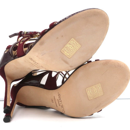 Jimmy Choo Strappy Sandals Burgundy Patent & Suede Size 39 Open Toe Heel NEW