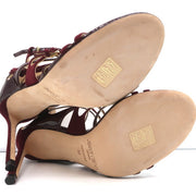 Jimmy Choo Strappy Sandals Burgundy Patent & Suede Size 39 Open Toe Heel NEW