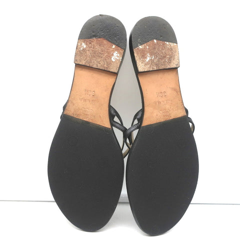 Jimmy Choo Flat Thong Slide Sandals Black Leather Size 38.5