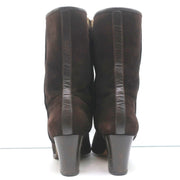 Loro Piana Mid-Heel Ankle Boots Dark Brown Leather-Trim Suede Size 37.5