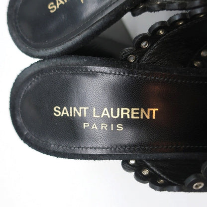 Saint Laurent Loulou Slide Sandals Black Eyelet-Trim Suede Size 39.5 High Heel