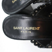 Saint Laurent Loulou Slide Sandals Black Eyelet-Trim Suede Size 39.5 High Heel