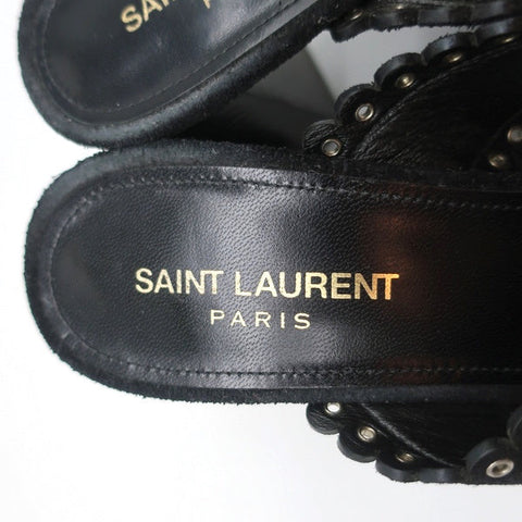 Saint Laurent Loulou Slide Sandals Black Eyelet-Trim Suede Size 39.5 High Heel
