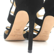 Jimmy Choo Ren Caged Sandals Black Cutout Suede Size 38.5 Peep Toe Booties