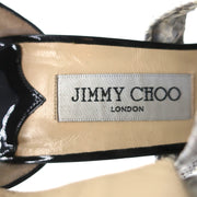 Jimmy Choo Crisscross Sandals Cream Snakeskin & Black Patent Leather Size 39