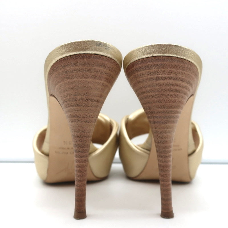 Giuseppe Zanotti Knotted Platform Mule Sandals Gold Metallic Leather Size 38.5