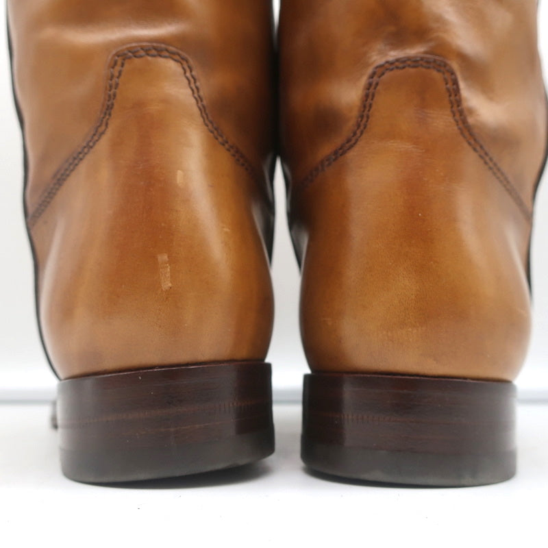 Gucci Riding Boots Brown Burnished Leather Size 37 Mid Calf Flat